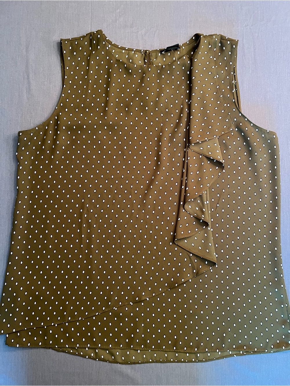 Ann Taylor Olive Green Polka Diamond Shape Dot Ruffle Sleeveless Top